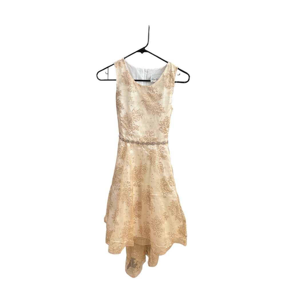 Rare Editions Girls Beige Lace Overlay Rhinestone Dress Size 14 Special Occasion